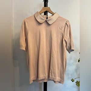 Short Sleeve Sweater with Silky Collar